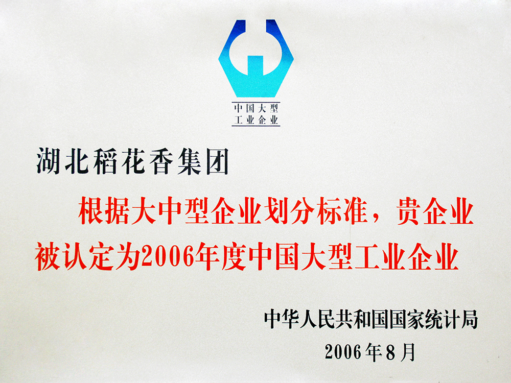 2006年8月，稻花香集团被国家统计局认定为”中国大型工业企业“